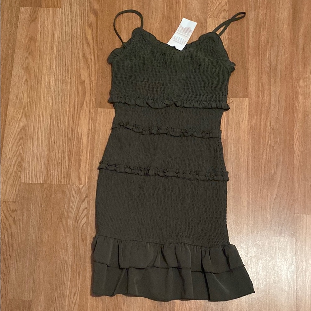 Dark Green Tiered Ruffled Spaghetti Strap Dress